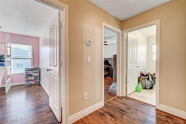 corridor with dark wood-type flooring