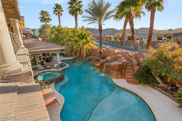609 China Doll Pl, Henderson, NV 89012 - view of pool featuring a mountain view, a gazebo, and an in ground hot tub