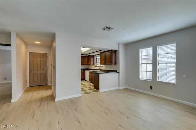 unfurnished living room featuring sink and light wood-type flooring