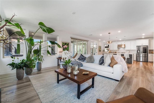 living room with light hardwood / wood-style floors