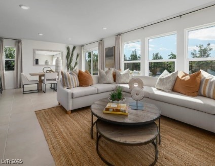 living room featuring light tile patterned floors