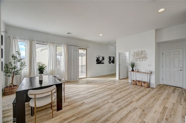 interior space with light hardwood / wood-style floors