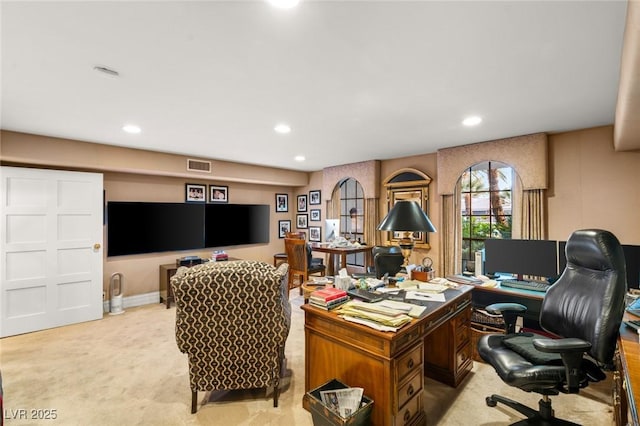 view of carpeted office space