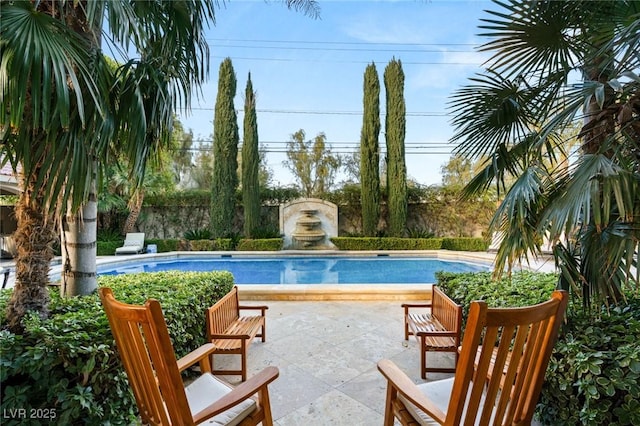 view of swimming pool with a patio