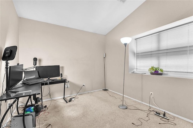 office area featuring lofted ceiling