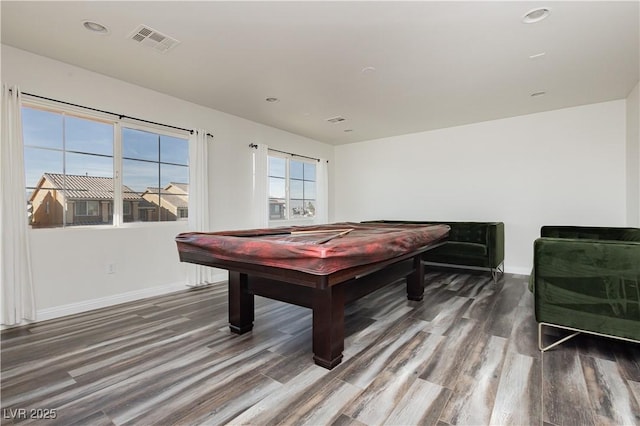 rec room featuring hardwood / wood-style flooring and pool table