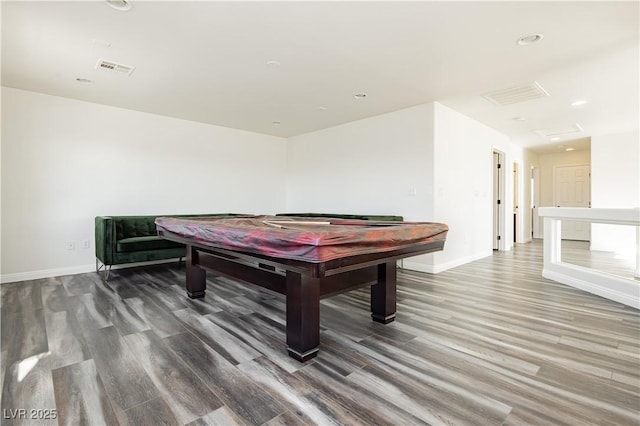 playroom featuring wood-type flooring and pool table