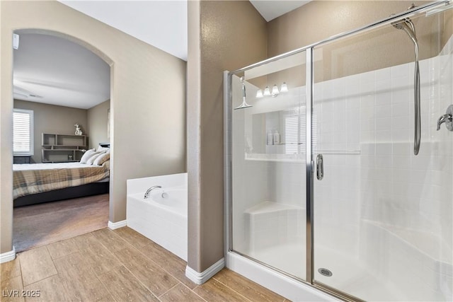 bathroom with plus walk in shower