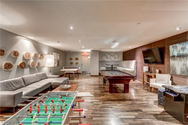 game room with pool table and wood-type flooring