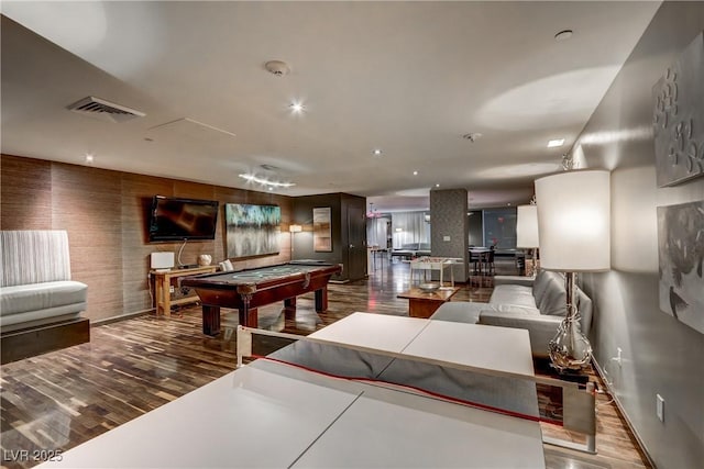 game room featuring billiards and wood-type flooring