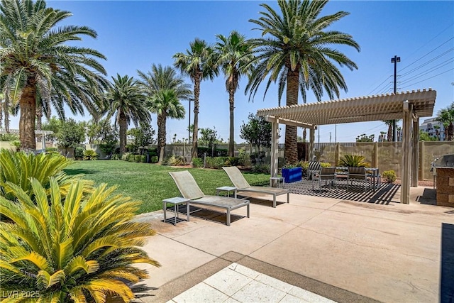 view of patio / terrace with a pergola and outdoor lounge area