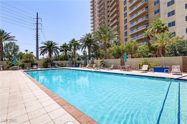 view of swimming pool featuring a patio