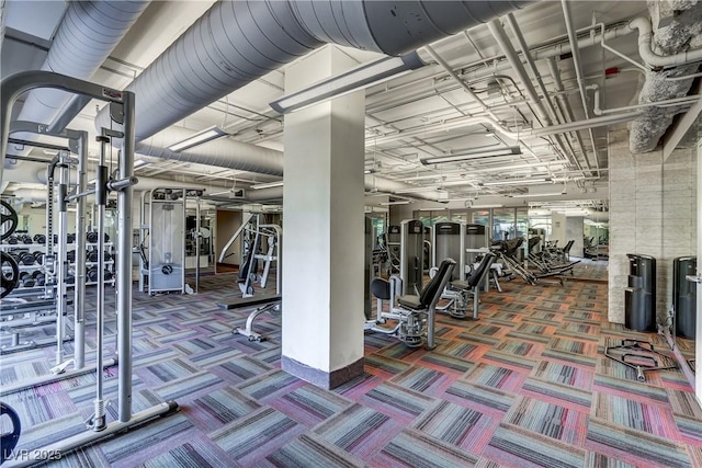 exercise room with carpet