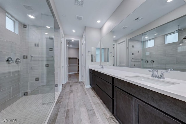 bathroom featuring vanity and walk in shower