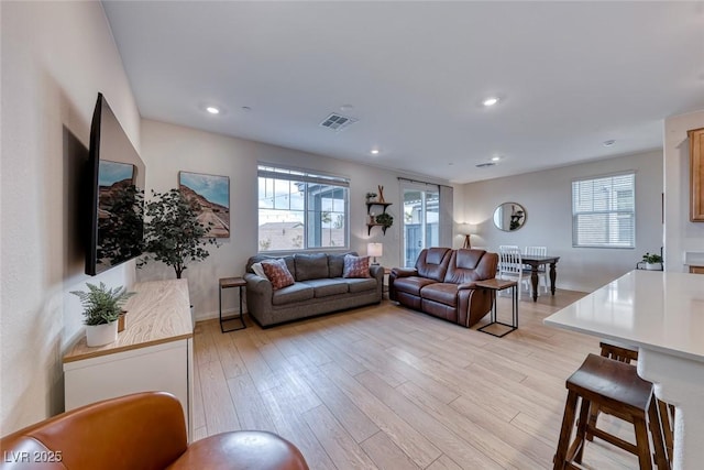 living room featuring light wood-type flooring