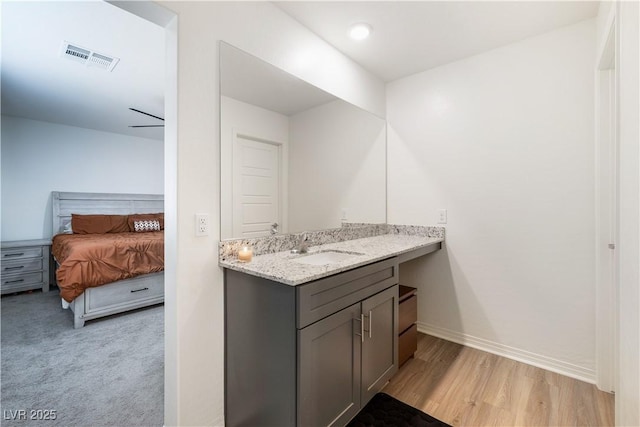 bathroom featuring hardwood / wood-style flooring and vanity