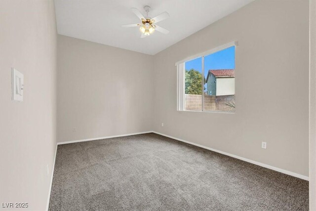 empty room with carpet floors and ceiling fan