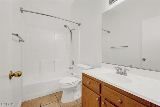 full bathroom featuring shower / tub combination, vanity, toilet, and tile patterned flooring