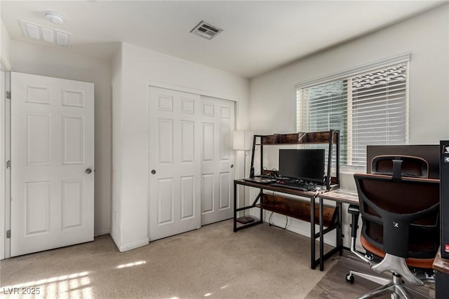 view of carpeted home office