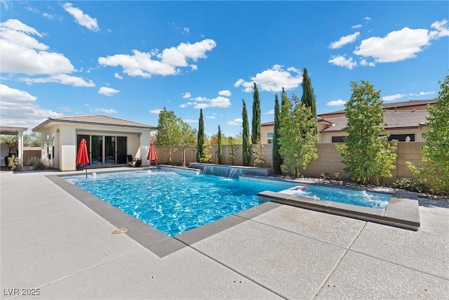 view of swimming pool with a patio area and pool water feature