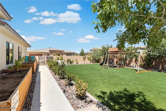 view of yard with a playground