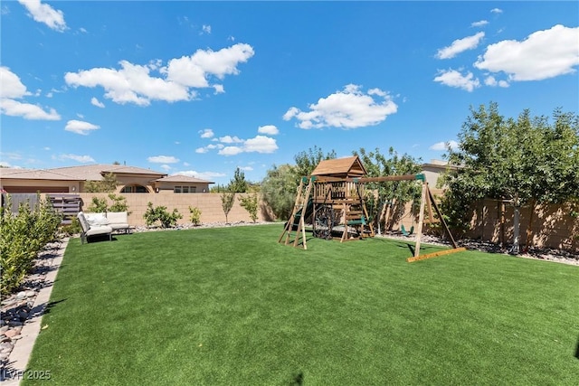 view of yard with a playground