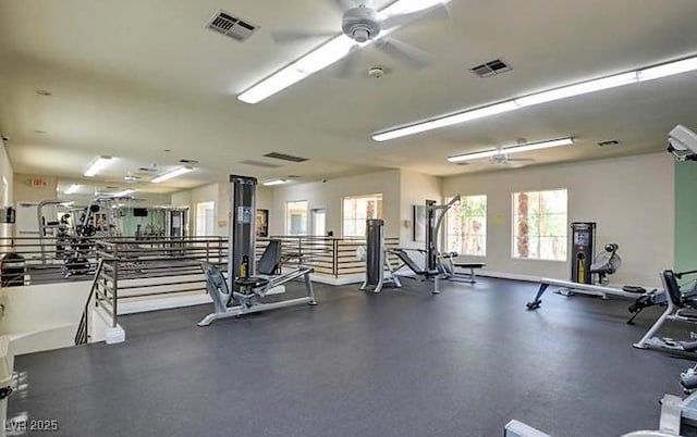 exercise room featuring ceiling fan