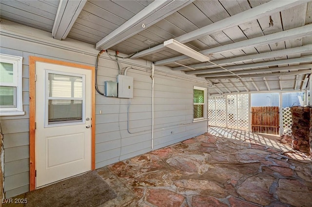 view of patio featuring electric panel