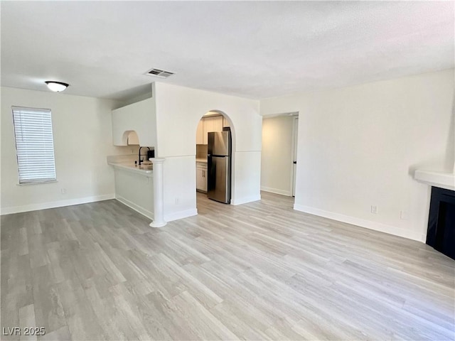 unfurnished living room featuring light hardwood / wood-style floors