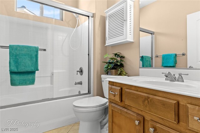 526 Highland View Ct, Mesquite, NV 89027 - full bathroom with toilet, tile patterned flooring, vanity, and combined bath / shower with glass door