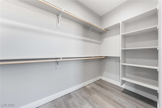 spacious closet with light hardwood / wood-style flooring