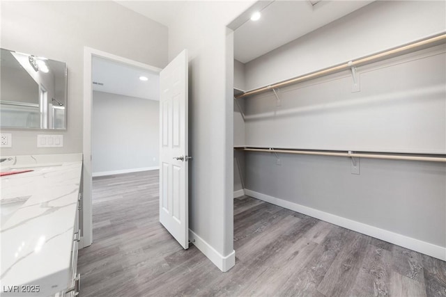 walk in closet featuring hardwood / wood-style floors