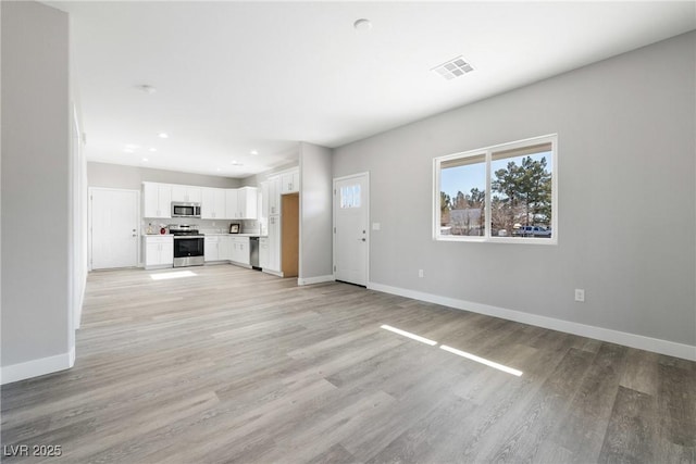 unfurnished living room featuring light hardwood / wood-style floors