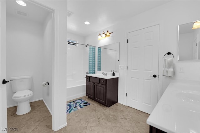 2033 Old Field Ave, North Las Vegas, NV 89081 - bathroom with shower / bath combination with curtain, toilet, vanity, and tile patterned flooring