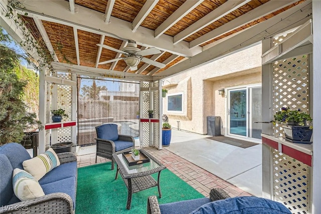 view of patio / terrace featuring an outdoor living space and ceiling fan