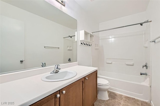 full bathroom with tile patterned flooring, vanity, shower / washtub combination, and toilet