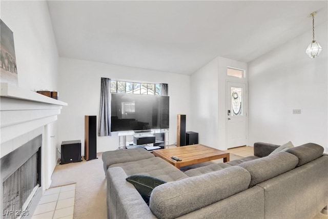 living room featuring light colored carpet