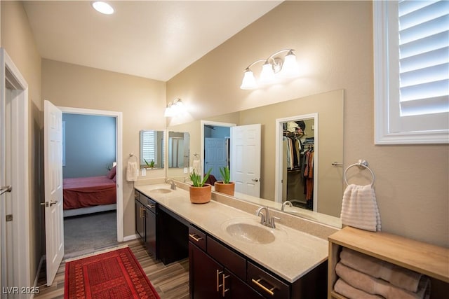 bathroom with hardwood / wood-style flooring and vanity