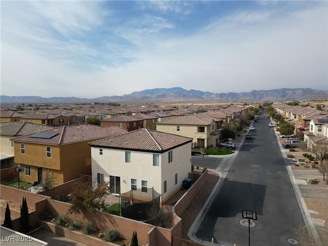 drone / aerial view featuring a mountain view