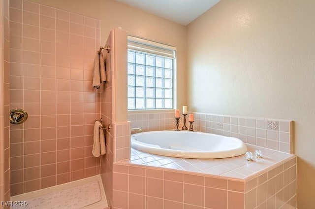 bathroom with shower with separate bathtub