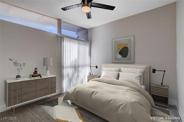 bedroom featuring carpet and ceiling fan