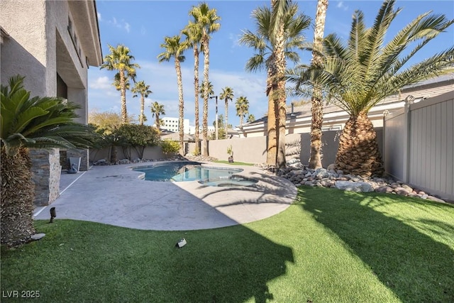 520 Summer Mesa Dr, Las Vegas, NV 89144 - view of pool with a yard, a patio area, a fenced in pool, and a fenced backyard