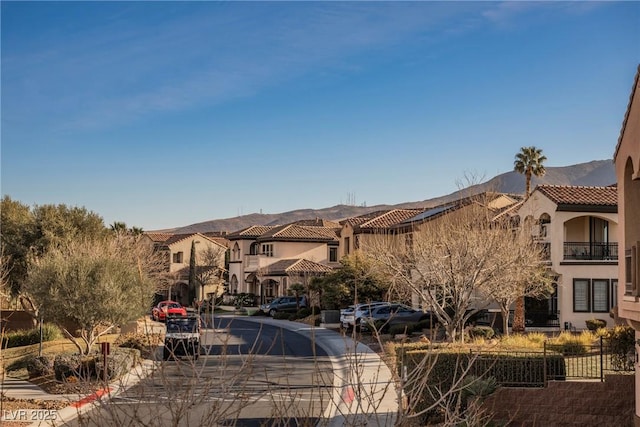 exterior space featuring a mountain view