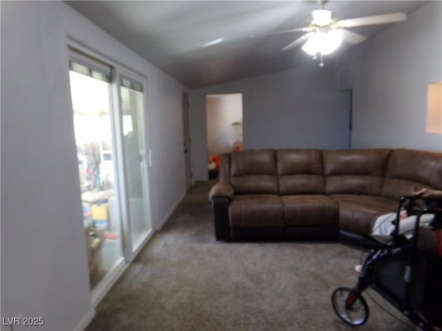 living room with light colored carpet and ceiling fan