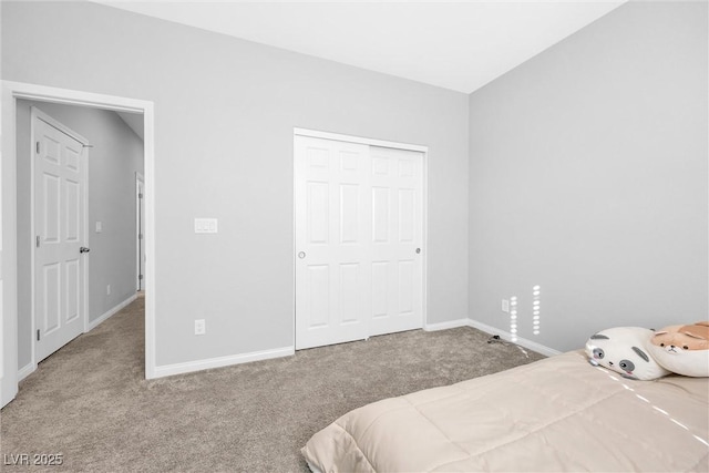 bedroom featuring carpet flooring and a closet