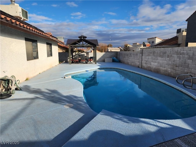 view of swimming pool with a gazebo, a patio area, and cooling unit