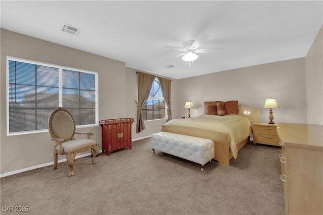 bedroom featuring carpet flooring and ceiling fan