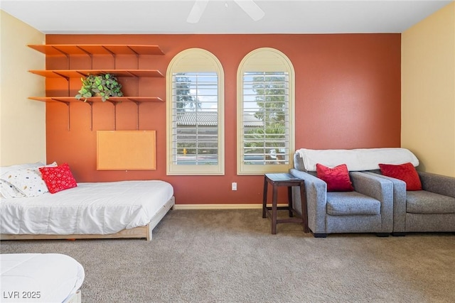 bedroom featuring carpet floors and ceiling fan