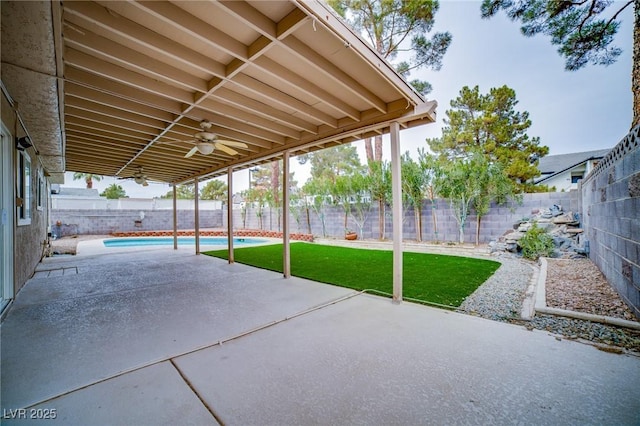 view of patio / terrace featuring ceiling fan