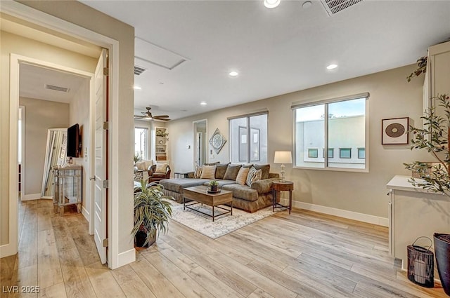 living room with light wood-type flooring